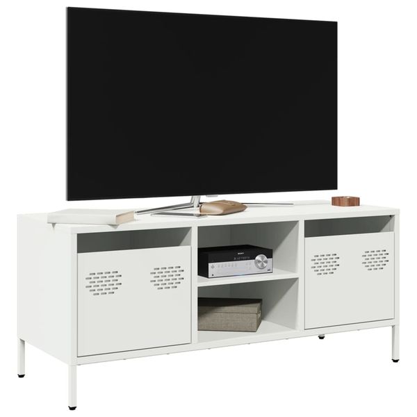 vidaXL TV skrinka biela 101,5x39x43,5 cm oceľ valcovaná za studena