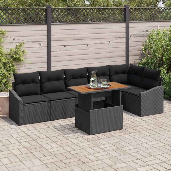 vidaXL Záhradný jedálenský set s vankúšom 7 pcs Čierna a Hnedá