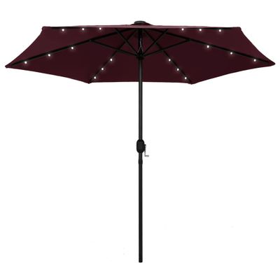 vidaXL Záhradný slnečník s LED, hliníková tyč 270 cm, bordový