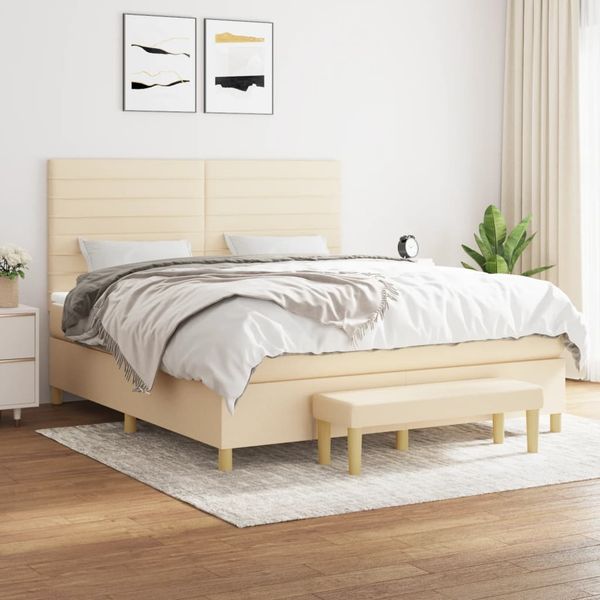 vidaXL Posteľný rám boxspring s matracom krémový 180x200 cm látka