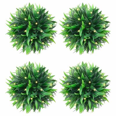 vidaXL Umelé buxusové gule s LED svetlami, 4 ks, zelená, 15 cm