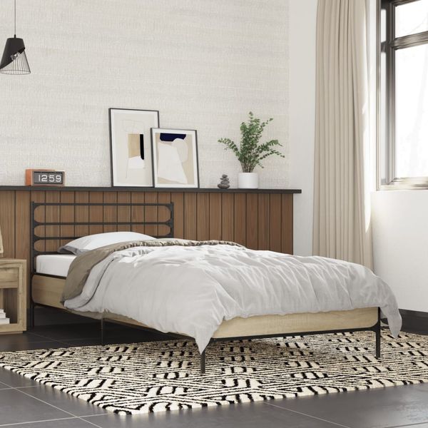 vidaXL Posteľný rám dub sonoma 75x190 cm kompozitné drevo a kov