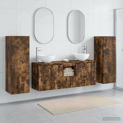 vidaXL Sada kúpeľňového nábytku 5 ks Dymový dub 33 x 34,5 x 100 cm