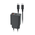Setty Nabíjačka do steny USB-A + USB-C PD/QC 30W čierna + USB-C kábel 1m RLSK-AC-01 čierna