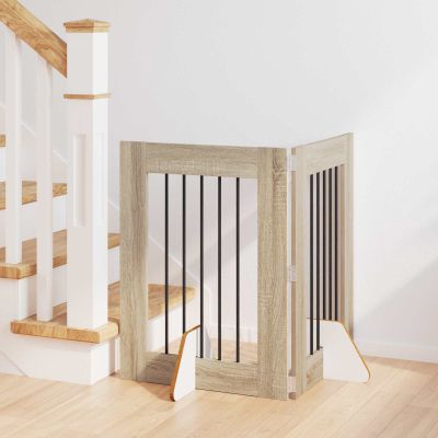 vidaXL Brána pre psov so stojanmi 2 pcs Dub sonoma 60 x 80 cm
