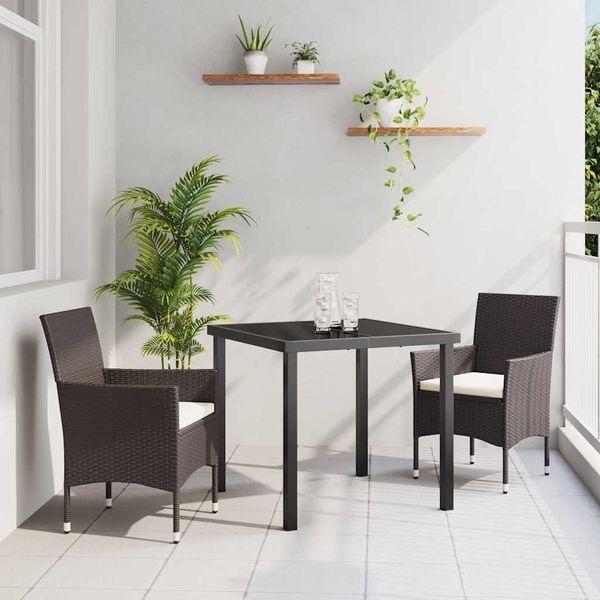 vidaXL Záhradný jedálenský set s vankúšom 3 pcs Hnedá polyratan