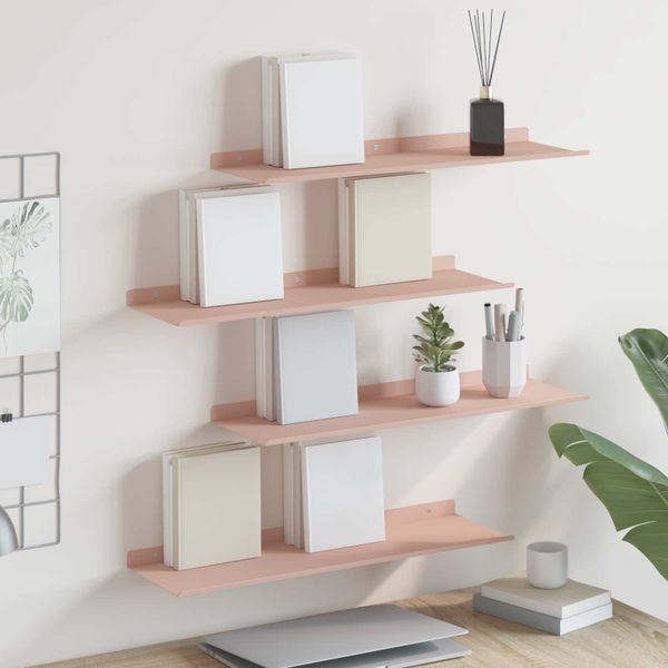 vidaXL Závesná polica Nástenný 4 pcs Ružová 60 x 18 x 2,5 cm Oceľ