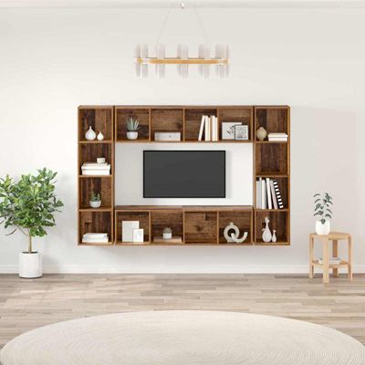 vidaXL Zostava TV skriniek Nástenný 4 pcs Hnedá 37 x 37 x 142,5 cm