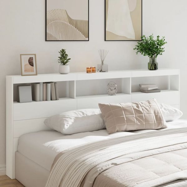 vidaXL Skrinka na čelo postele s LED biela 220x17x102 cm