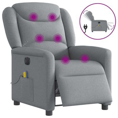 vidaXL Elektrické masážne sklápacie kreslo bledosivé látkové