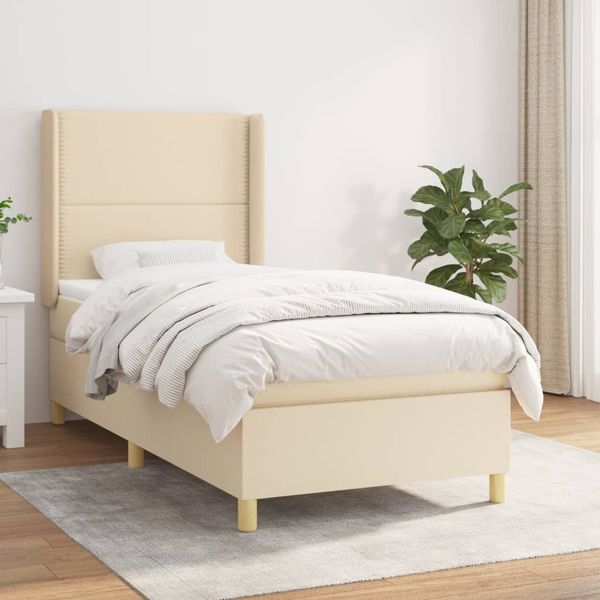 vidaXL Boxspring posteľ s matracom krémová 100x200 cm látka