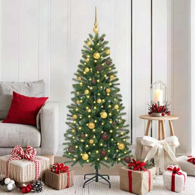 vidaXL Umelý vianočný stromček s 150 LED-i Zelená 150 cm PE a PVC