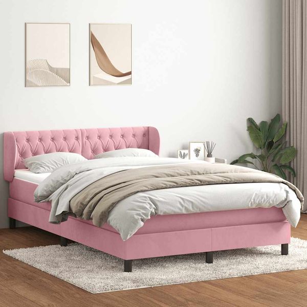 vidaXL Posteľný rám boxsping s matracom ružový 160x220 cm zamat