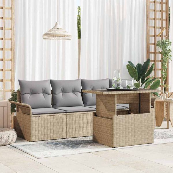 vidaXL Súprava záhradných pohoviek s vankúšom 5 pcs Béžová polyratan