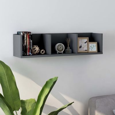 vidaXL Nástenná polica na CD, sivá 75x18x18 cm, kompozitné drevo