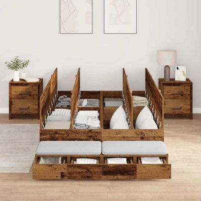 vidaXL Rám postele s úložným prostorem so zásuvkou Staré drevo 120 cm
