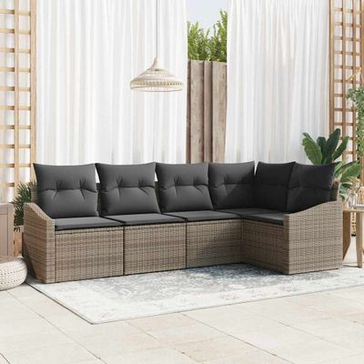 vidaXL Súprava záhradných pohoviek s vankúšom 5 pcs Sivá polyratan
