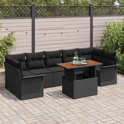 vidaXL Súprava záhradných pohoviek s úložiskom 8 pcs Čierna Poly ratan