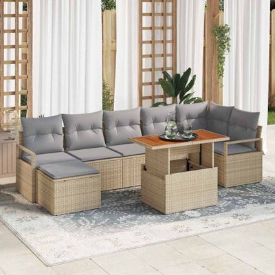 vidaXL Záhradný jedálenský set s vankúšom 8 pcs Béžová a šedá