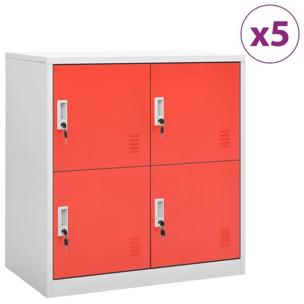 vidaXL Uzamykacie skrinky 5 ks bledosivé a červené 90x45x92,5 cm oceľové