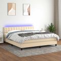 vidaXL Posteľ boxsping s matracom a LED krémová 160x200 cm látka