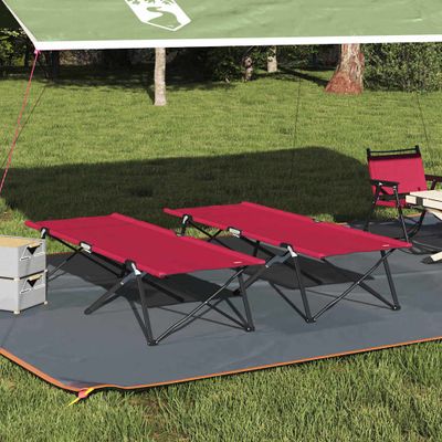 vidaXL Skladacia kempingová posteľ 2 pcs Červená 206 x 76 x 74 cm