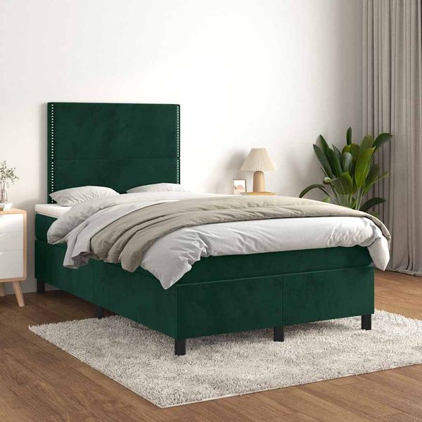 vidaXL Posteľný rám boxsping s matracom tmavozelený 120x200 cm zamat