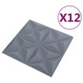 vidaXL Nástenné panely 12 ks 50 x 50 cm Origami Šedý XPS Pena