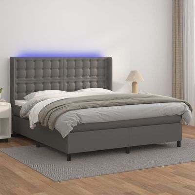 vidaXL Boxspring posteľ s matracom a LED sivá 160x200 cm umelá koža