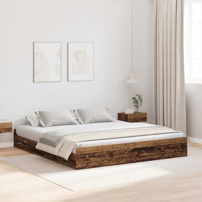 vidaXL Rám postele s úložným prostorem Staré drevo 200 x 200 cm
