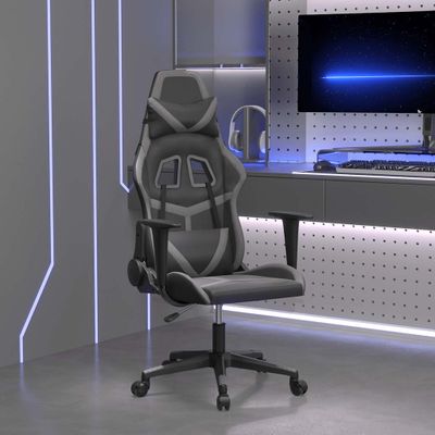 vidaXL Masážna herná stolička čierna a sivá umelá koža
