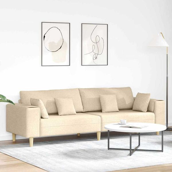 vidaXL Pohovka s vankúšom Krémová 250 x 77 x 76 cm látka