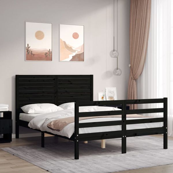 vidaXL Posteľný rám s čelom čierny 140x200 cm masívne drevo