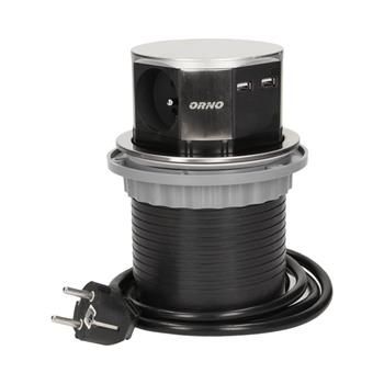 Zásuvkový blok okrúhly ORNO OR-AE-1381, 3x zásuvka, 2x USB nabíjací, farba nere