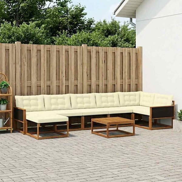 vidaXL Záhradná súprava gaučov s vankúšom 8 pcs Prírodná a krémová