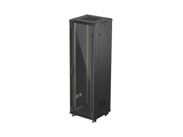 19'' voľne stojaca racková skriňa 42U/600X600 (flat pack) s presklenými dverami čierna LANBERG