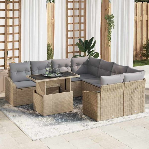 vidaXL Súprava záhradných pohoviek 9 pcs Beige a svetlo šedá polyratan