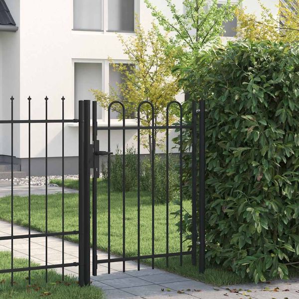 vidaXL Plotová brána BOXTEL jednokrídlová s klenutým vrchom, oceľ 1x1,2 m, čierna