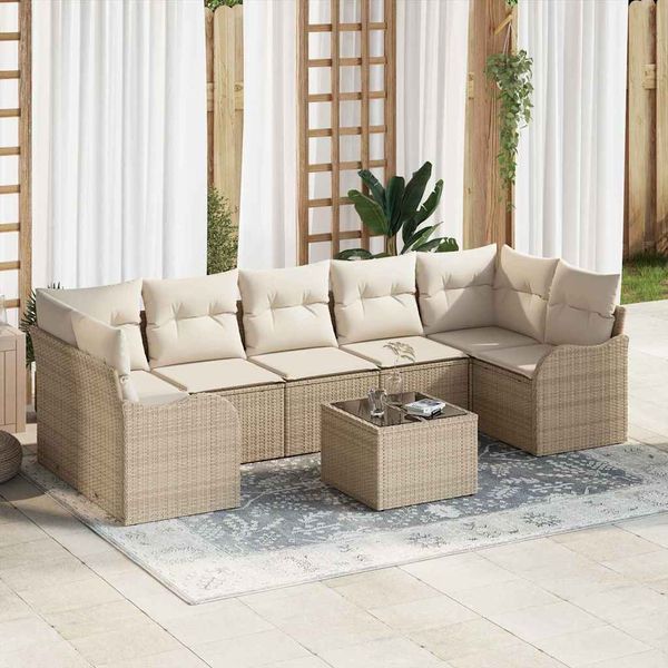 vidaXL Súprava záhradných pohoviek s vankúšom 8 pcs Béžová a krémová