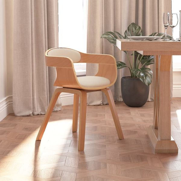 vidaXL Jedálenská stolička krémová ohýbané drevo a umelá koža