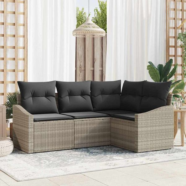 vidaXL Súprava záhradných pohoviek 4 pcs Svetlosivá polyratan