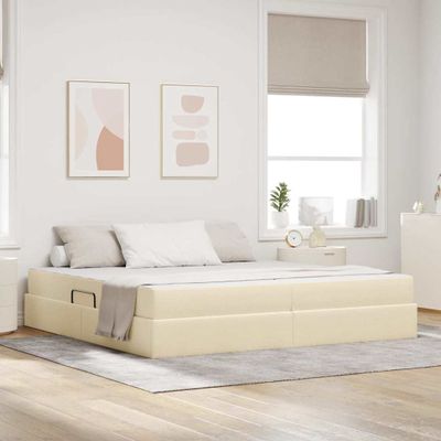 vidaXL Postel s úložným prostorem a matrací Krémová 200 x 200 cm