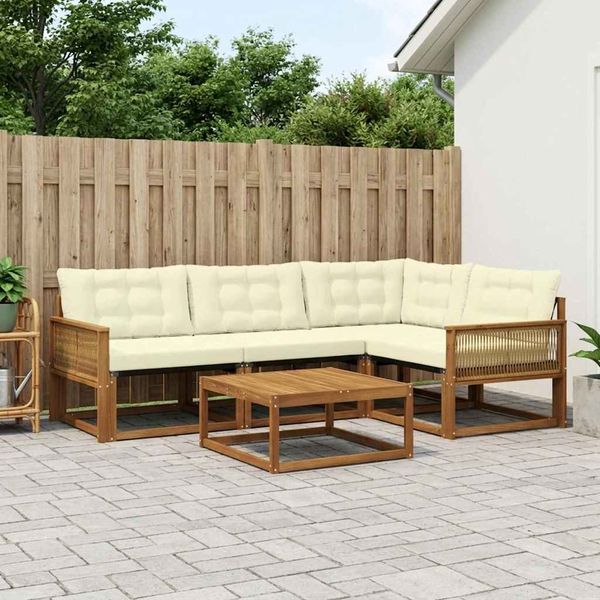vidaXL Záhradná súprava gaučov s vankúšom 5 pcs Prírodná a krémová