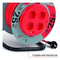 Predlžovací kábel EMOS P19425P na bubne 25 m / 4 zásuvky / červený / PVC / 230 V / 1,5 mm2