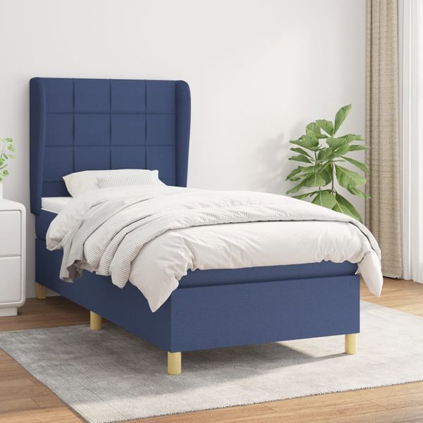 vidaXL Posteľný rám boxspring s matracom modrý 90x190 cm látka