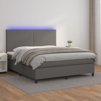 vidaXL Boxspring posteľ s matracom a LED sivá 160x200 cm umelá koža