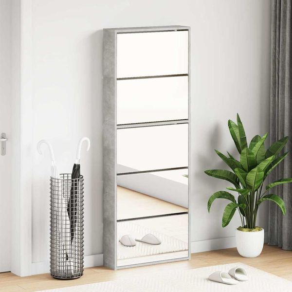 vidaXL Botník so zrkadlom 5-poschodový betónovo sivý 63x17x169,5 cm