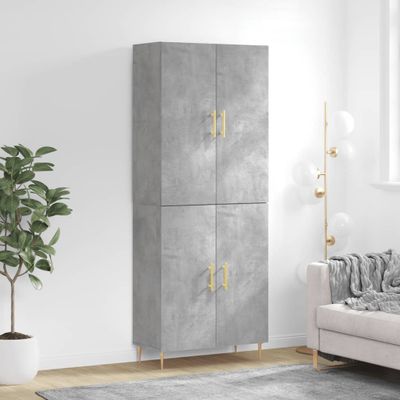 vidaXL Vysoká skrinka betónová sivá 69,5x34x180 cm spracované drevo