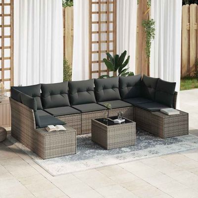vidaXL Súprava záhradných pohoviek s vankúšom 8 pcs Sivá polyratan