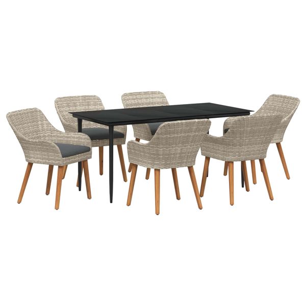 vidaXL Záhradný jedálenský set s vankúšom 7 pcs Svetlosivá polyratan